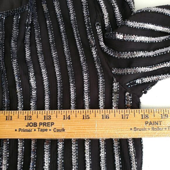 VTG 80S Black Silver Sequin Beaded Jacket Blazer MP NYE Cocktail Party Event - Picture 7 of 12